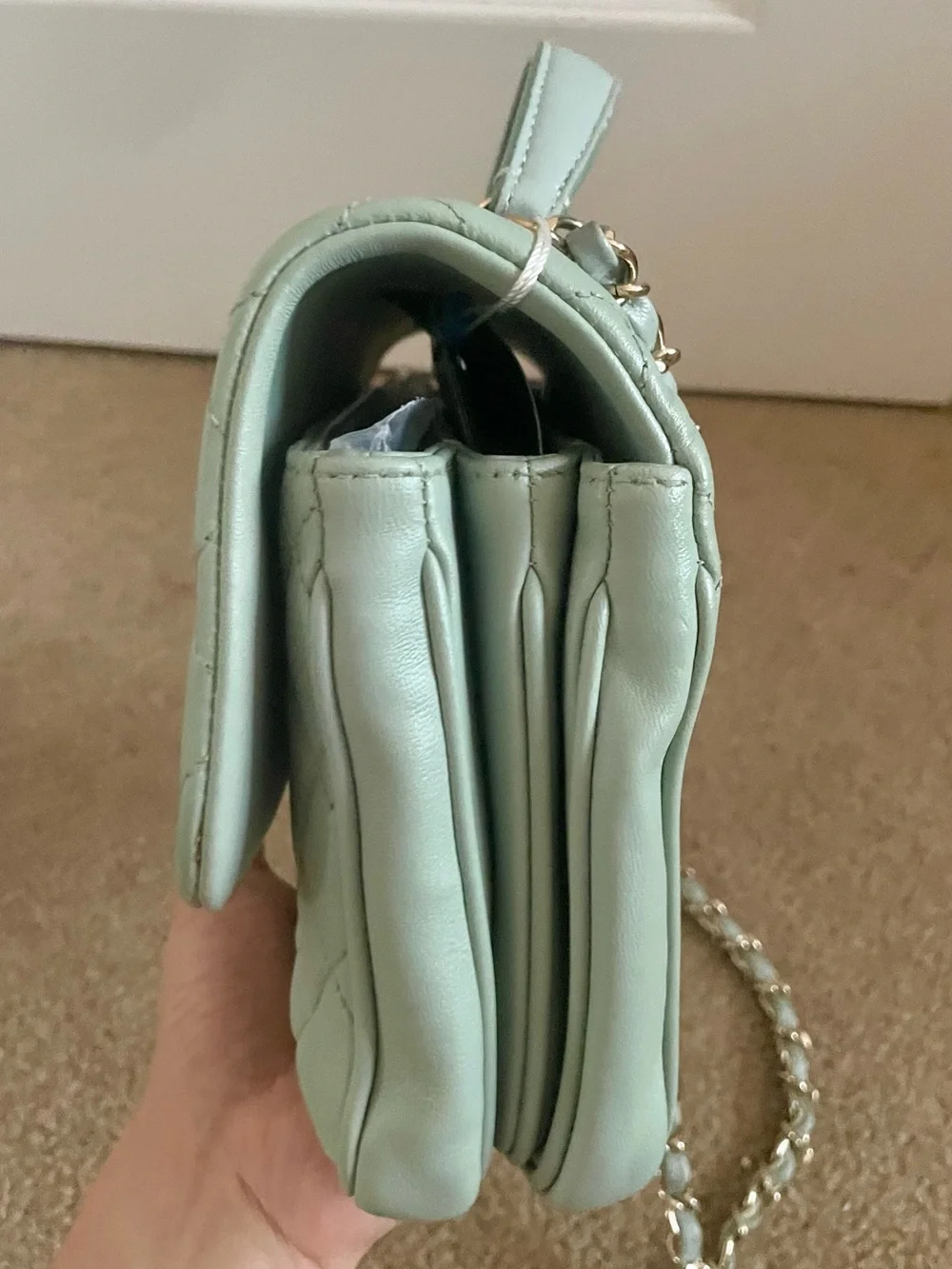 CHANEL Mint Green Quilted Top Handle bag with Gold Hardware